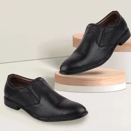 FAUSTO Men Black Solid Formal Slip-Ons-picture-5