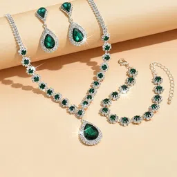 Shining Diva Fashion Silver-Plated Crystals-Studded Jewellery Set-40
