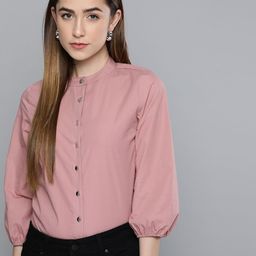 Chemistry Women Dusty Pink Pure Cotton Solid Formal Shirt-image-19