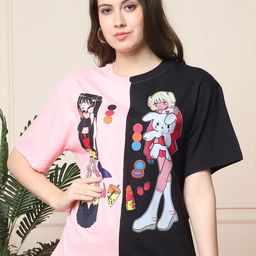 Metronaut Women Graphic Printed Round Neck Cotton Oversized T-shirt-image-96