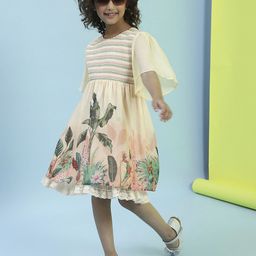 Biba Girl Tropical Print Round Neck Flared Sleeve Fit & Flare Dress-picture-17