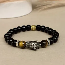 SANAA CREATIONS Unisex Crimson Stone Onyx & Howlite Stones Studded Elasticated Bracelet-16