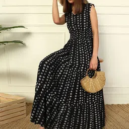 Raiyani Fashion Women Printed V-Neck Sleeveless Maxi Dress-picture-18