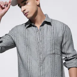 HIGHLANDER Men Comfort Opaque Striped Casual Shirt-picture-49