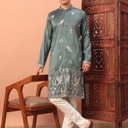 DVILLA Men Sea Green Cotton Kurtas-image-92