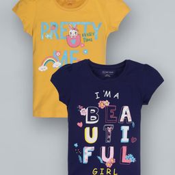 Plum Tree Pack Of 2 Cap Sleeves Beautiful Print Tee - Blue Yellow-image-89