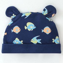 Babyhug 100% Cotton Knit Cap Marine Life Print - Navy Blue-image-44