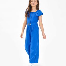 Primo Gino Viscose Woven Full Length Solid Colour Jumpsuit with Belt - Royal Blue-image-64