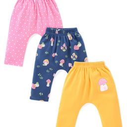 Babyhug Cotton Knit Full Length Diaper Leggings Mushroom Printed Pack of 3 - Pink Yellow & Blue-image-35