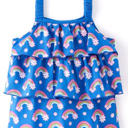 Babyhug Cotton Knit Sleeveless Floral & Rainbow Printed Top - Blue & Pink-picture-10