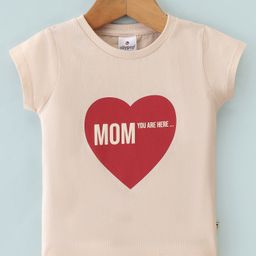 Ollypop Cotton Knit  Half Sleeves T-Shirt  Heart & Text Print - Pink Tint-image-90