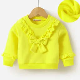 Kookie Kids Winter Full Sleeves Top with Bow & Frill Detailing - Yellow-picture-37