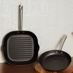 Femora Nonstick Cast Iron 2 Pc Cookware Set - Frypan- 2200ml, Grillpan-1500 ml-picture-9