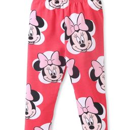 Babyhug Disney Cotton Knit Full Length Leggings with Minnie Mouse Print - Red-image-62