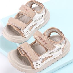 KIDLINGSS Mesh & Fashion Text Detailed Vecro Closure Sandals - Brown-image-14