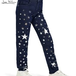 Arias Cotton Denim Woven Full Length Stretchable Fold-Up Hem Jeans with Star Print- Dark Wash-image-85