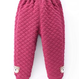 Little Kangaroos Fleece Cotton Full Length Woollen Pant with Bear Applique - Maroon-image-86