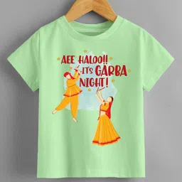 KNITROOT Navratri Theme Half Sleeves Aee Haloo Its Garba Time Text Printed Tshirt - Green-picture-14
