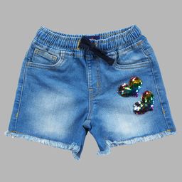 Kiddopanti Denim Sequins Embellished Heart Designed Shorts - Blue-picture-16