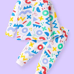 Babyhug Cotton Knit Full Sleeves Night Suit with Maths Print - White-image-78