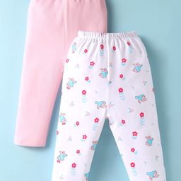 Wonderchild Pack Of 2 Floral Printed & Solid Leggings - Pink & White-image-50