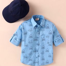 Rikidoos Full Sleeves Shark Printed Shirt & Cap - Light Blue-picture-5