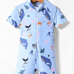 KIDLINGSS Half Sleeves Whale Printed Swimsuit - Light Blue-image-48