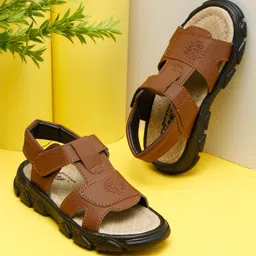 Tiny Bugs Checked Sandals With Velcro Closure - Tan-picture-49