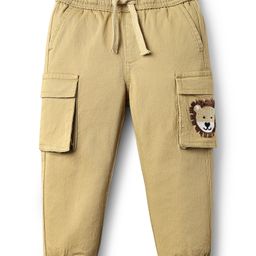 Bonfino Cotton Lycra Full Length Cargo Fit Trouser With Lion Embroidered Pockets - Beige-image-77