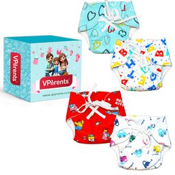 VParents DryFeel Baby Langot 0-6 months l Cotton Modern Baby Nappy l Mess-free Langot with soft Elastics l DryFeel Top Layer l Diaper-free Time Essential(Pack of 4) car toy alphabet and heart-19