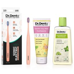 Dr. Dento Neo Sonic Electric Toothbrush- Coral Red with Vanilla Icey Mint Toothpaste 125 g and Cucumber Mint Mouthwash 300 ml-image-92