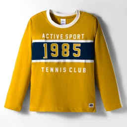 Taeko Single Jersey Knit Full Sleeves T-Shirt with Sport Theme Text Print - Yellow-picture-46