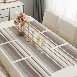 HOKIPO 7 Pieces Multi-Stripes Tablemats with Table Runner-56