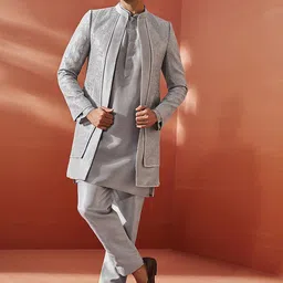 VASTRAMAY Self-Design Sherwani Set-picture-17