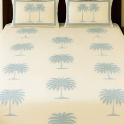 Bedbathandbliss 3-Pcs Blue & Off White Printed Cotton 200 GSM Double King Bed Covers-image-46