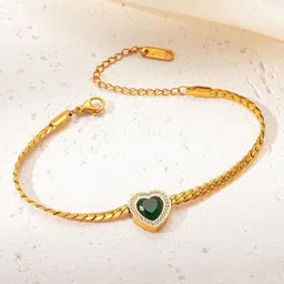 MYKI Stainless Steel Gold-Plated Artificial Stones Studded Link Bracelet-18