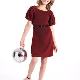Hola Bonita Girls Self Design Puff Sleeve A-Line Dress-image-97