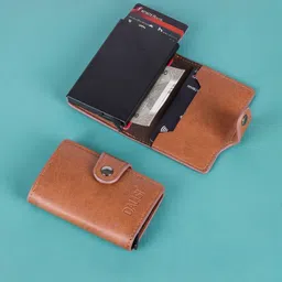 LAKSH Unisex Brown Zip Detail Leather Credit Card Holder Wallet-picture-33