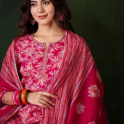 Sangria Floral Printed Straight Kurta & Trouser With Dupatta-picture-13