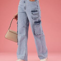 DressBerry Women Baggy Wide Leg Fit High-Rise Light Fade Stretchable Jeans-image-29