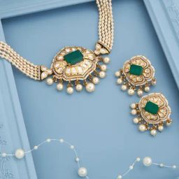 Kushal's Fashion Jewellery Green Victorian Polished Kundan Necklace & Earring Set-picture-32