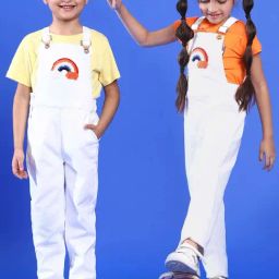 Tales & Stories Kids White Embroidered Dungaree-image-41