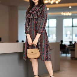 OOMPH! FACTOR Women Print Fit & Flare Dress-image-17