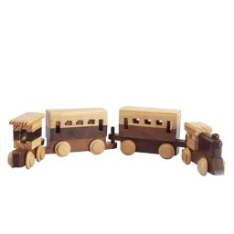 VarEesha Wheels of Wood Beige & Brown Sheesham Wood Decorative Train - Set of 1-39