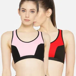 Lady Lyka Multicolor Non Wired Non Padded Sports Bra (Pack Of 2)-image-92