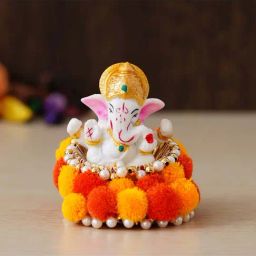 eCraftIndia Lord Ganesha Idol on Decorative Handcrafted Floral Plate for Home and Car-image-96