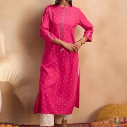 Indo Era Pink Printed Straight Kurta-image-99