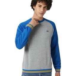 Peter England Grey & Blue Slim Fit Colour Block Sweatshirt-image-28