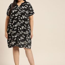 Sztori Plus Size Black & White Floral A-Line Dress-5