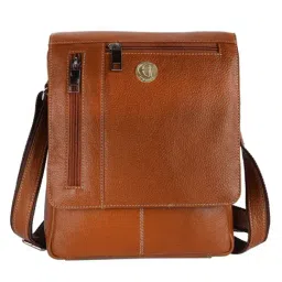 HiLEDER Tan Textured Medium Leather 7.5 inch Cross Body Bag-picture-15